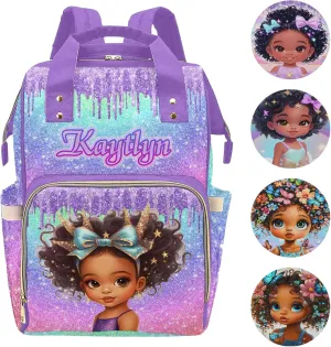 Newcos Custom Diaper Bag with Name, Personalized Travel Back Pack for Baby Women Wife, Customized Waterproof sparkly Backpack Large Capacity Nappy Bag for Travel Picnic Mom Purple