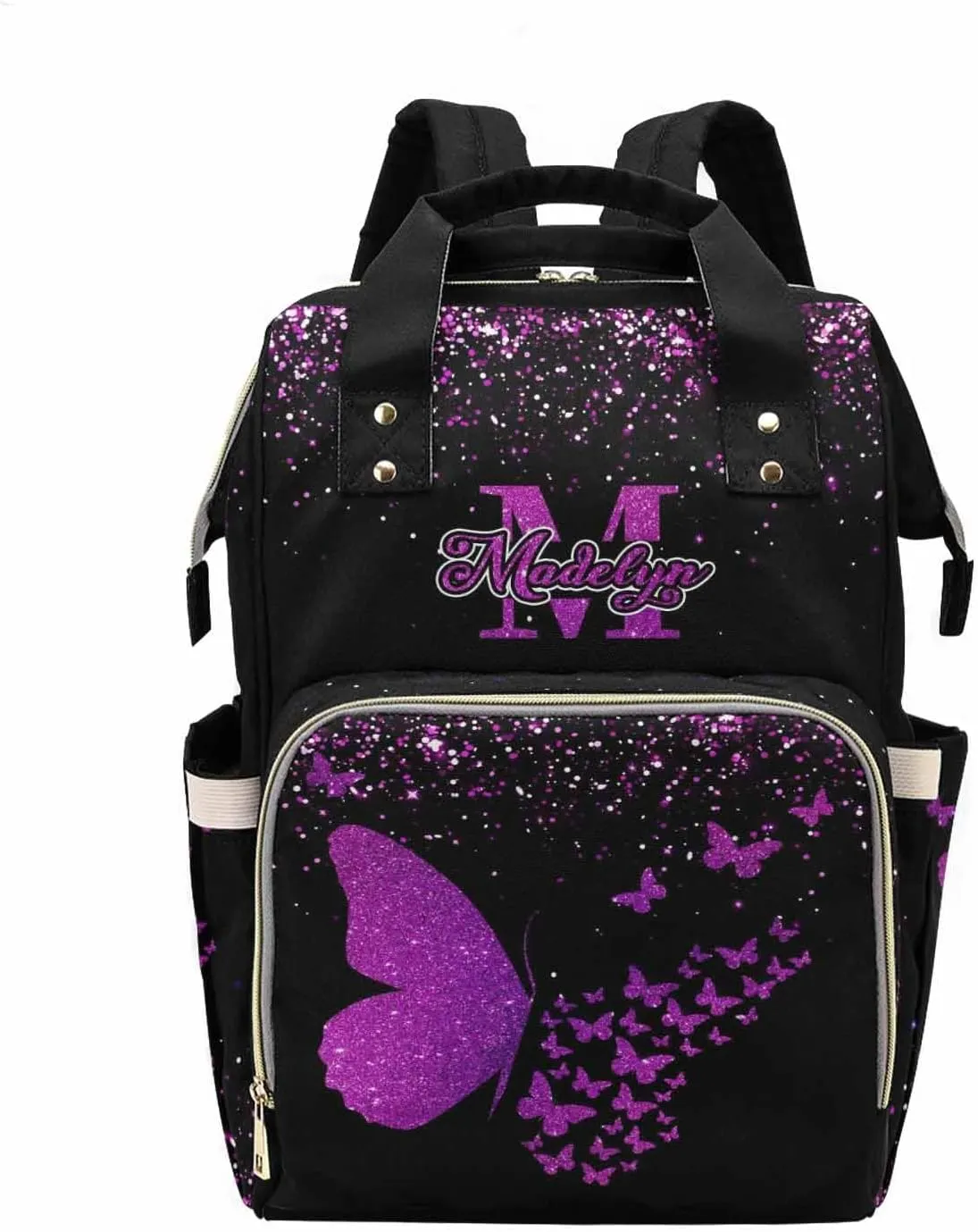 Newcos Custom Name Baby Bags, Personalized Diaper Bag Backpack for Baby Men Mom, Customized Large Capacity Butterfly Mommy Backpack Bags for Women Men New Mom Picnic Pink