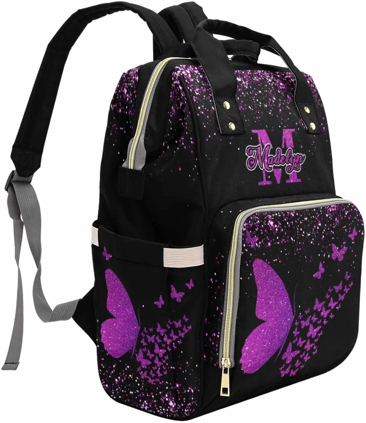 Newcos Custom Name Baby Bags, Personalized Diaper Bag Backpack for Baby Men Mom, Customized Large Capacity Butterfly Mommy Backpack Bags for Women Men New Mom Picnic Pink