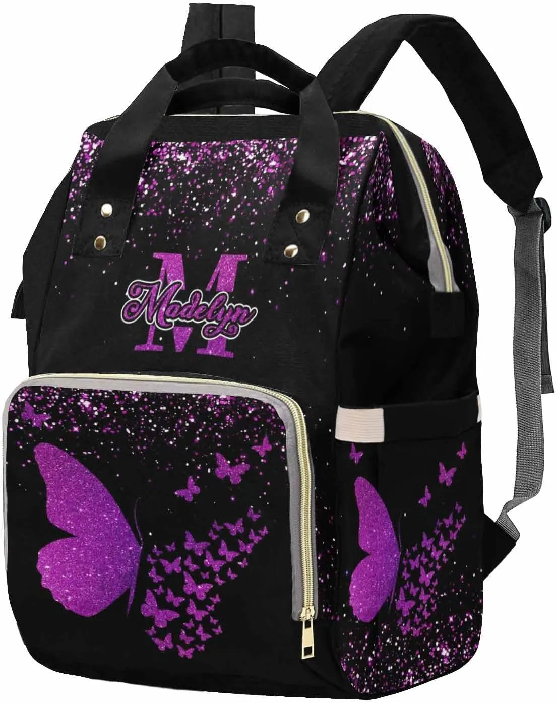 Newcos Custom Name Baby Bags, Personalized Diaper Bag Backpack for Baby Men Mom, Customized Large Capacity Butterfly Mommy Backpack Bags for Women Men New Mom Picnic Pink