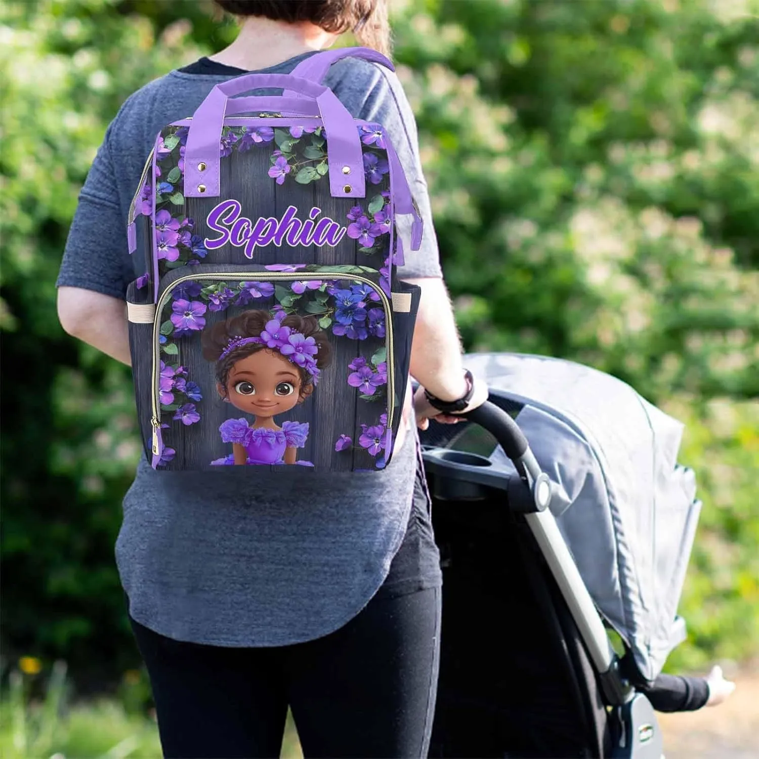 Newcos Personalized Butterfly Diaper Bag for Women, Custom Name Nursing Mommy Daypack, Diaper Bags Backpack Customized for Baby New Mom Women Picnic Travel Black