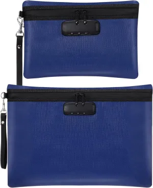 Nezyo Fireproof Safe Money Document Bag with Lock 2 Pcs Notary Journal Waterproof Bag with Zipper for A4 Storage Pouch File Passport Tablet, 14 x 10 Inch and 6.7 x 10 Inch(Blue)