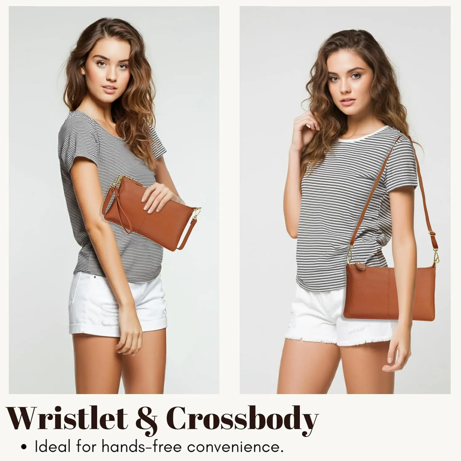 NGIL Women Genuine Leather Crossbody Wristlet, Women's Handbag, Chic Shoulder Bag Small Wristlet Wallet, Golden Accent Zipper