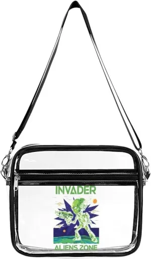 Niapessel Clear Bag for Stadium Events, Clear Crossbody Bag Stadium Approved, Clear Purse Crossbody, Aliens Invader Vintage Print Shoulder Bag for Work Travel Workout Concert Sports Events