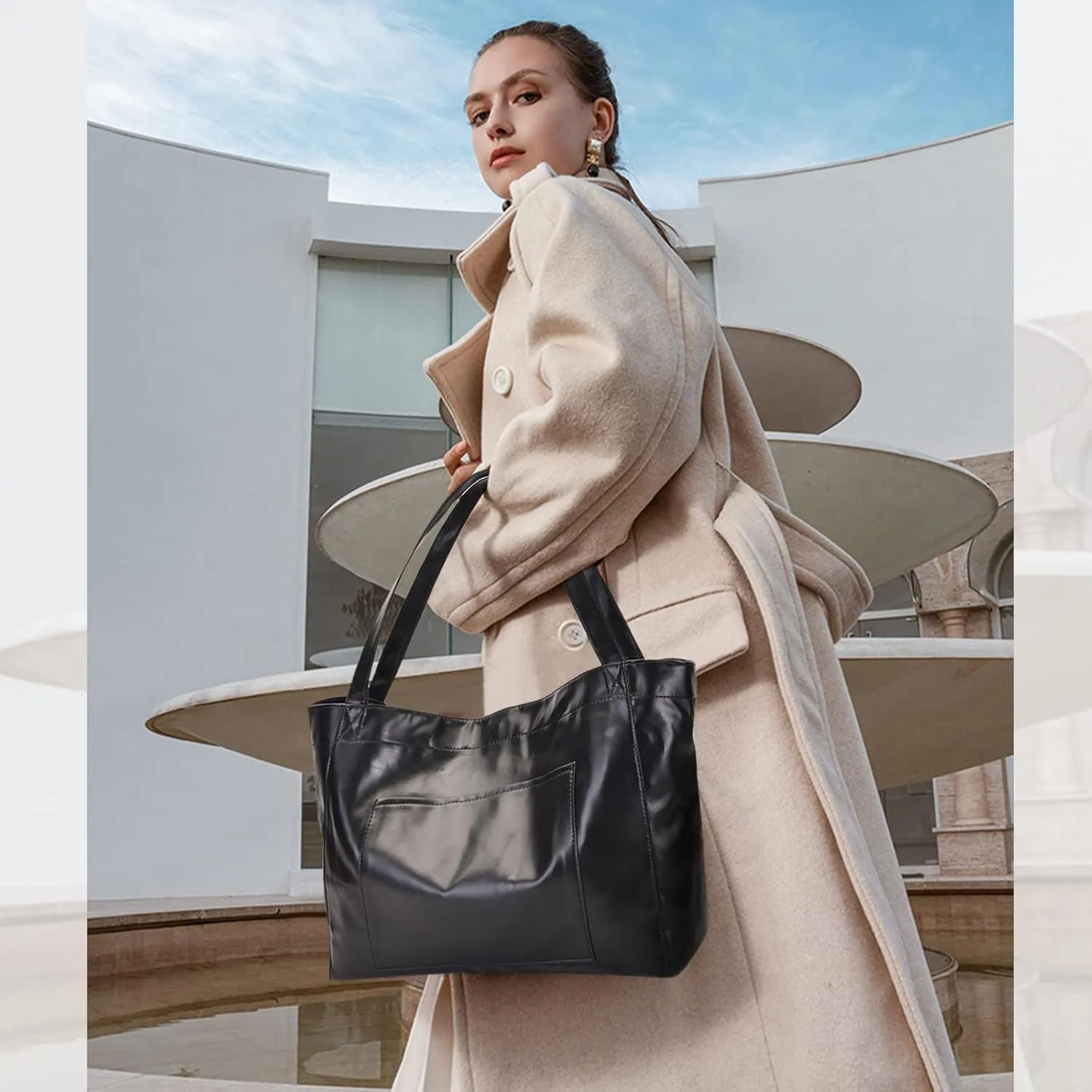 NICOLE & DORIS Large Shoulder Tote for Women - Casual Soft Leather PU Shopping Handbag - Travel Work Hobo Bag