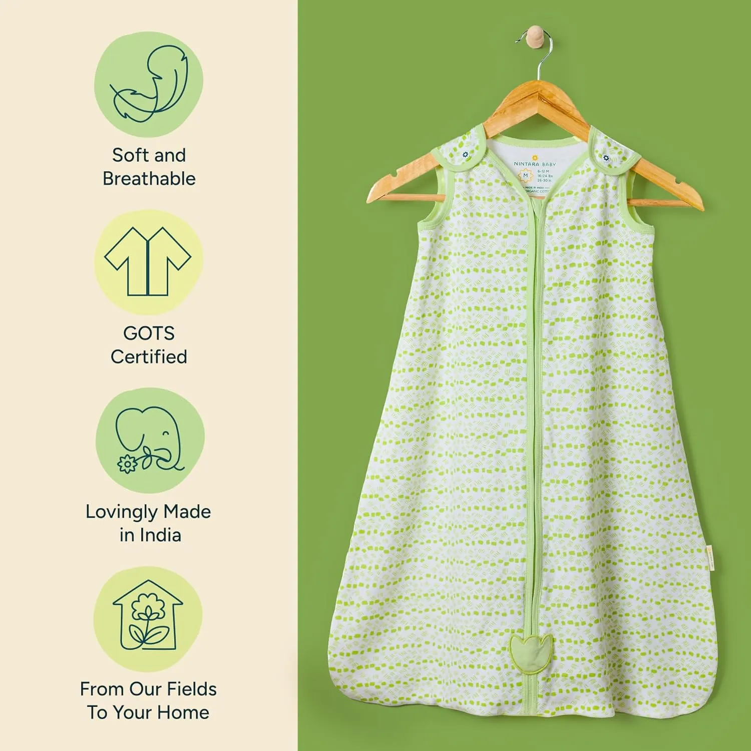 Nintara Baby 0.5 TOG Sleep Sack - Premium Organic Cotton, Lightweight Wearable Blanket for Newborns, Infants & Toddlers (0-24 Months), Unisex Baby Sleeping Bag, Gifts for Babies