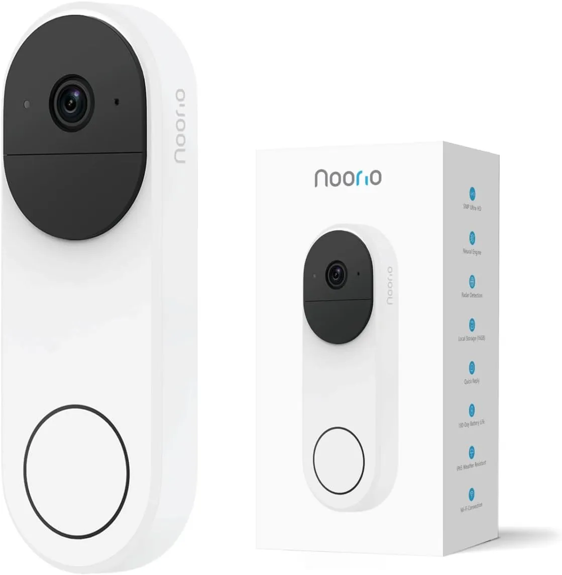 Noorio 3K Doorbell Camera Wireless No Subscription, 3K Video Doorbell, 16GB Local Storage, Work with Alexa, Motion and Chime, Two-Way Talk, Battery Powered (Charge 2 Hours Before Use) D110 Camera