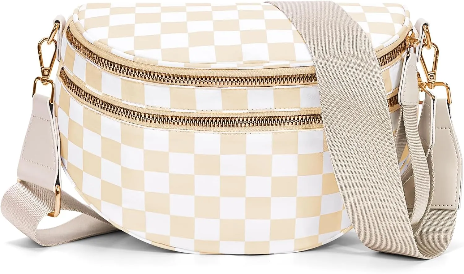 Nylon Crossbody Bag for Women,Checkered Bum Bag Checkered Black and White Handbags Wallets Oversized Slouchy Belt Bag