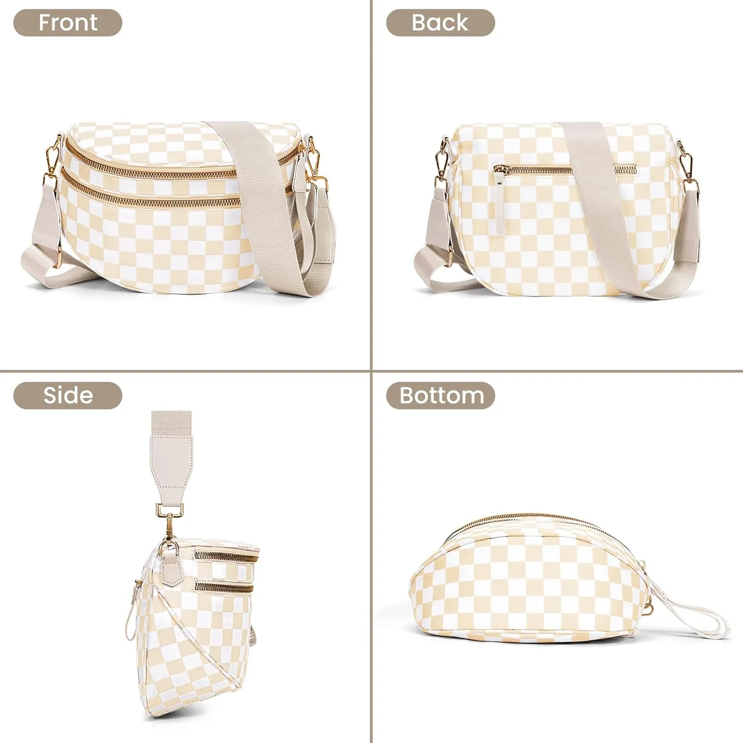 Nylon Crossbody Bag for Women,Checkered Bum Bag Checkered Black and White Handbags Wallets Oversized Slouchy Belt Bag