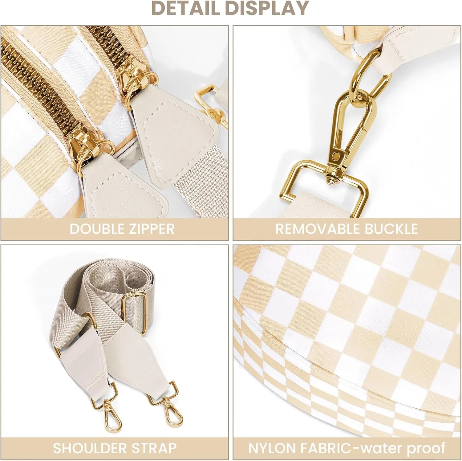 Nylon Crossbody Bag for Women,Checkered Bum Bag Checkered Black and White Handbags Wallets Oversized Slouchy Belt Bag