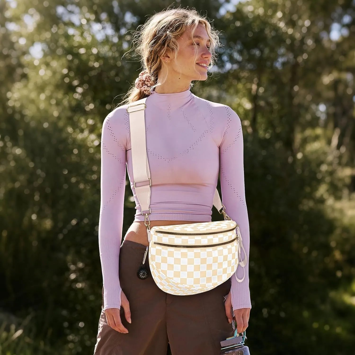 Nylon Crossbody Bag for Women,Checkered Bum Bag Checkered Black and White Handbags Wallets Oversized Slouchy Belt Bag