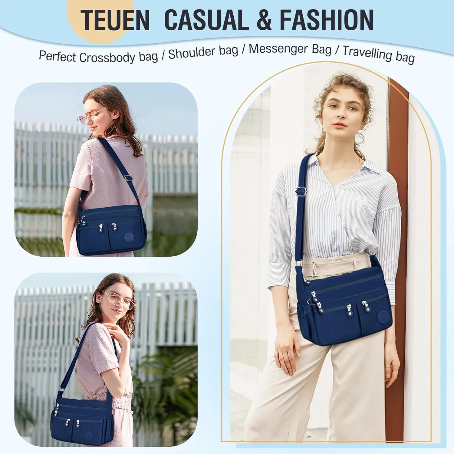 Nylon Crossbody Bags for Women Waterproof Lightweight Large Travel Purses Multi-Pocket Pocketbooks Shoulder Bag