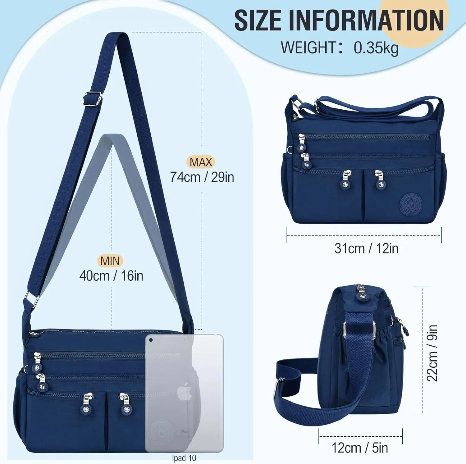 Nylon Crossbody Bags for Women Waterproof Lightweight Large Travel Purses Multi-Pocket Pocketbooks Shoulder Bag