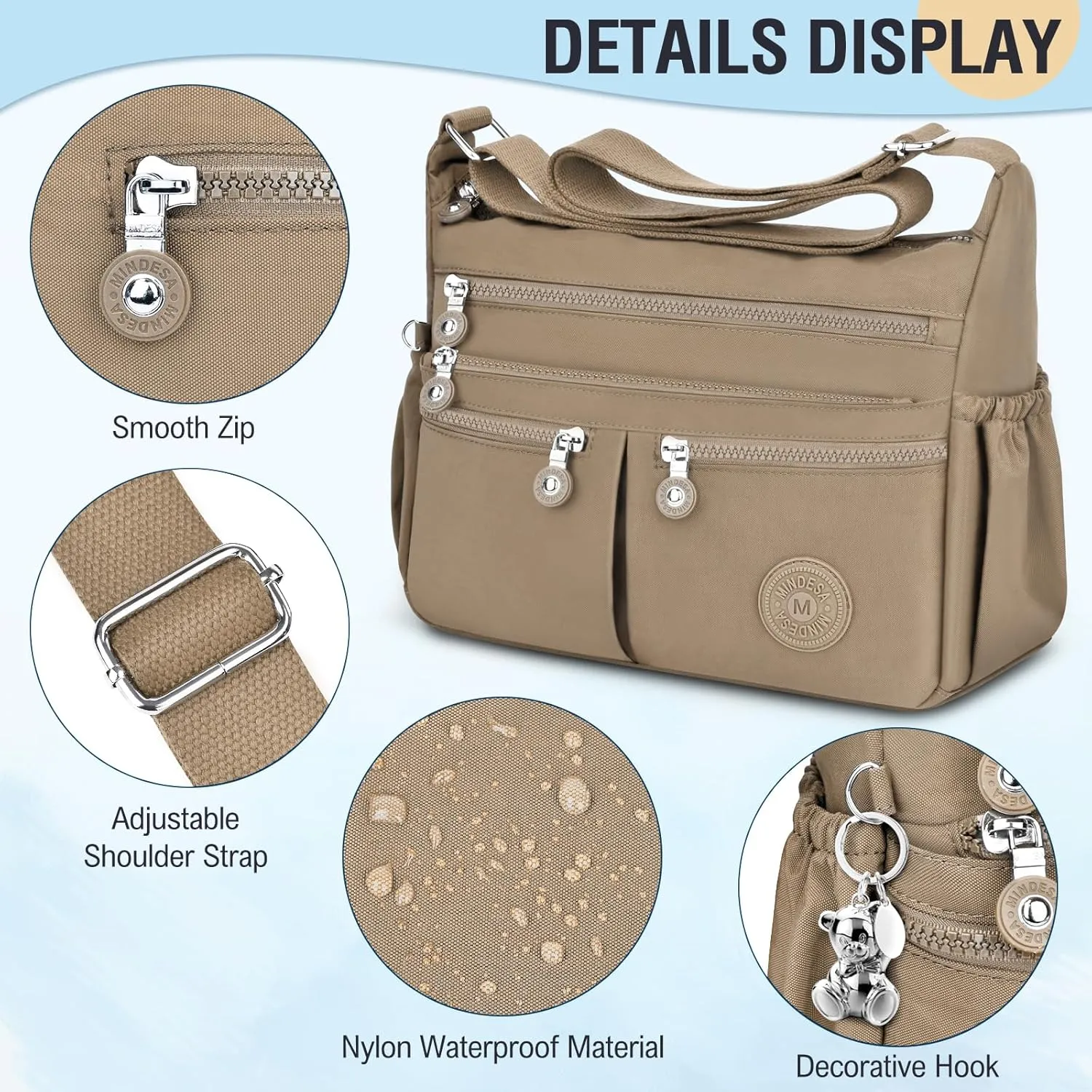 Nylon Crossbody Bags for Women Waterproof Lightweight Large Travel Purses Multi-Pocket Pocketbooks Shoulder Bag
