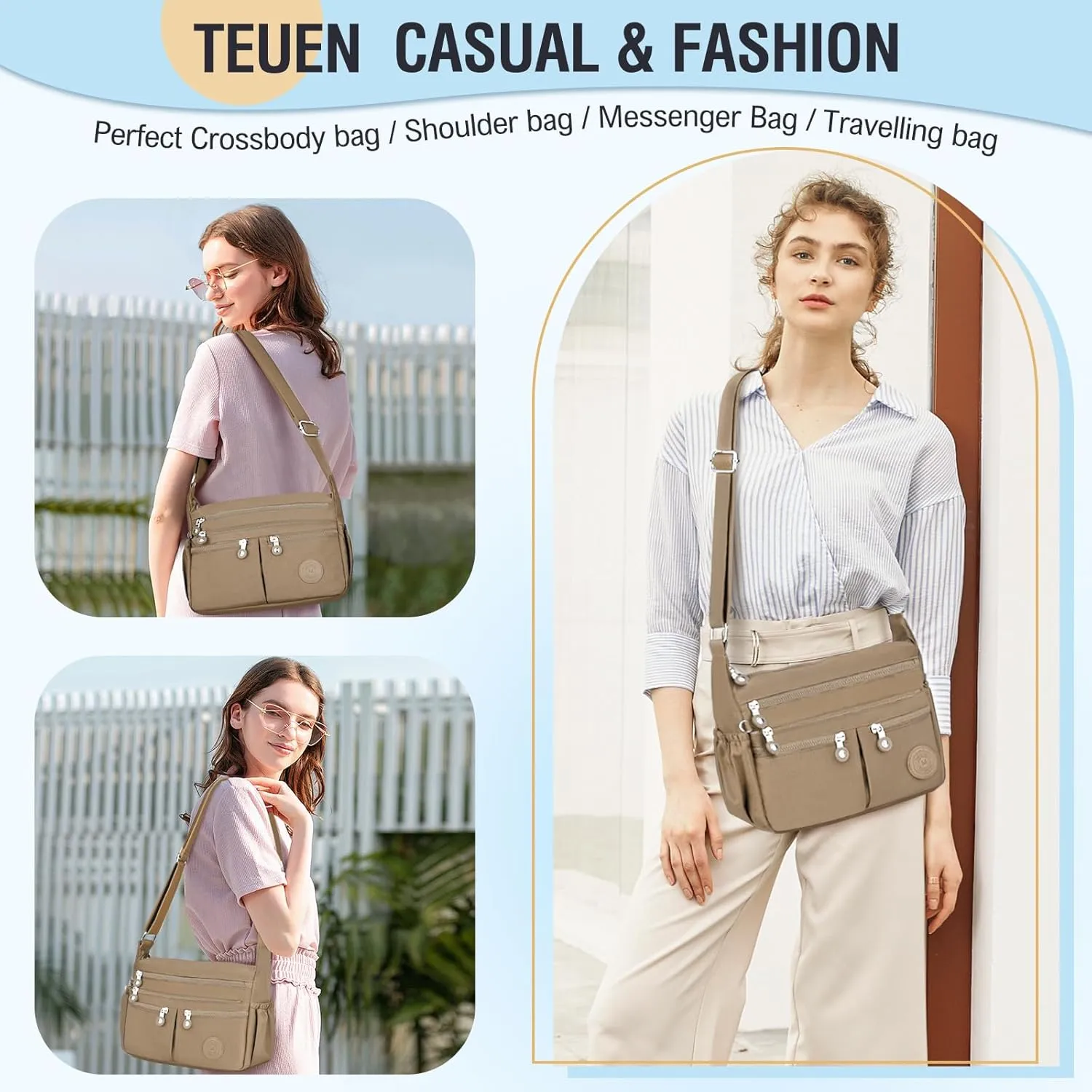 Nylon Crossbody Bags for Women Waterproof Lightweight Large Travel Purses Multi-Pocket Pocketbooks Shoulder Bag