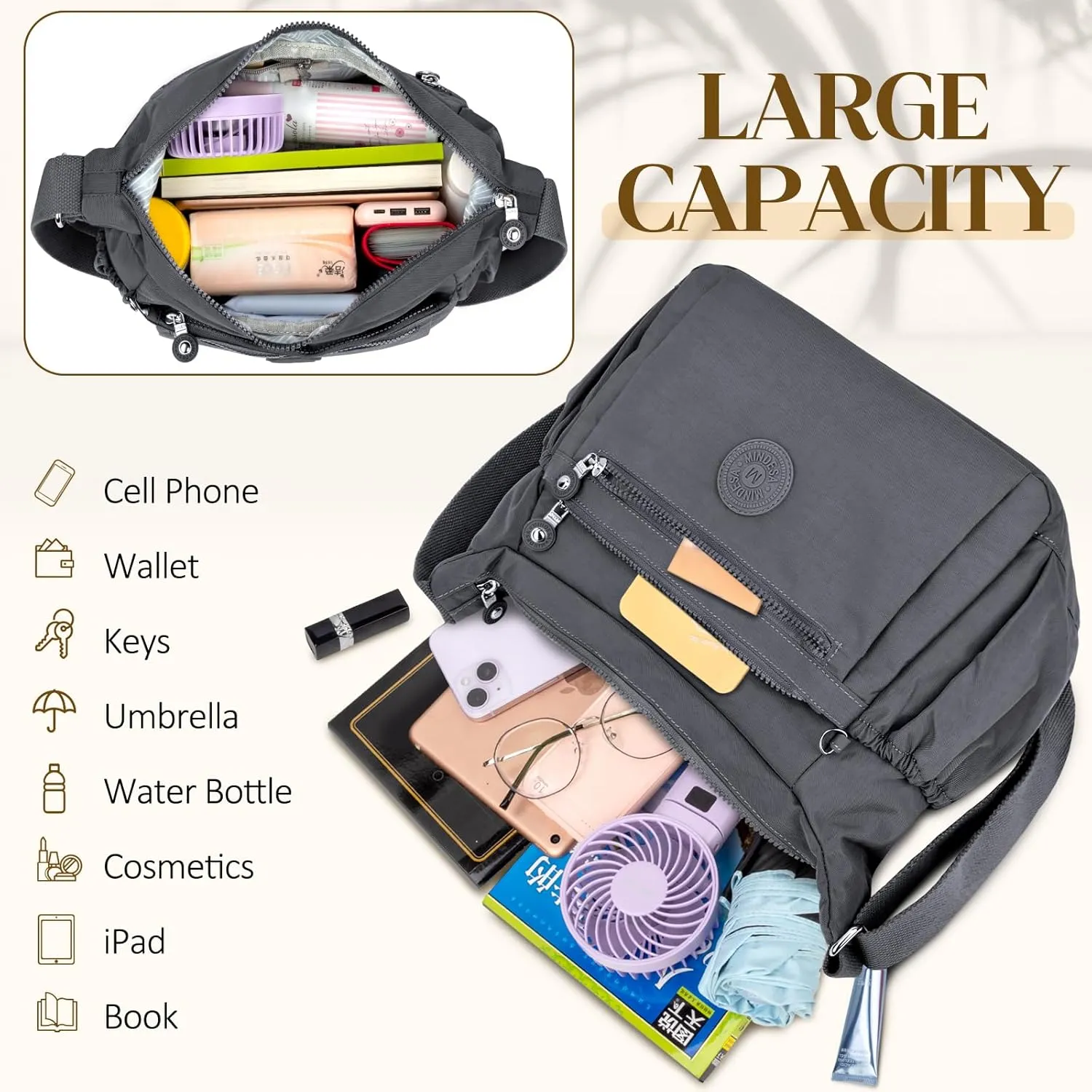 Nylon Crossbody Bags for Women Waterproof Lightweight Large Travel Purses Multi-Pocket Pocketbooks Shoulder Bag