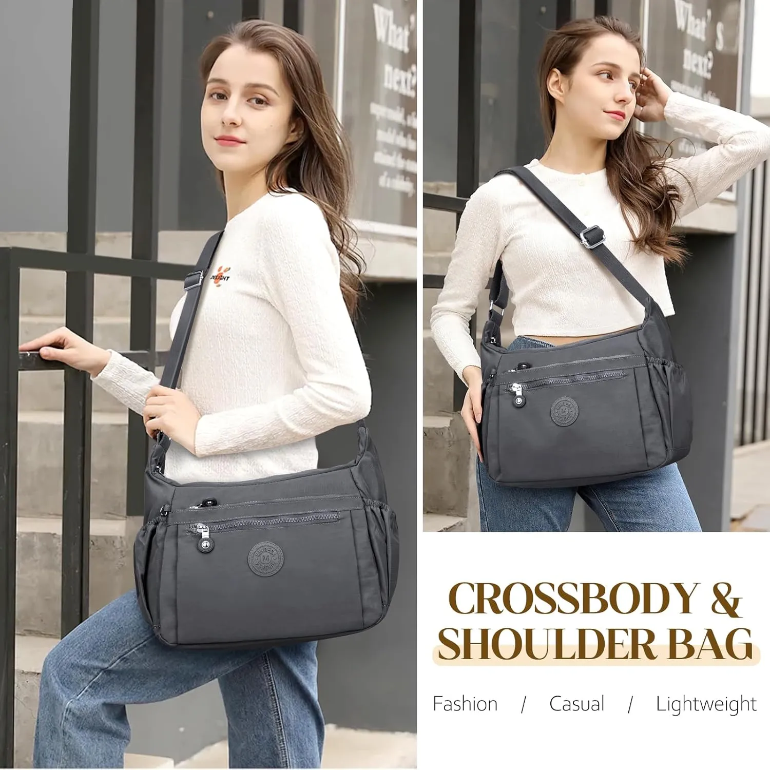 Nylon Crossbody Bags for Women Waterproof Lightweight Large Travel Purses Multi-Pocket Pocketbooks Shoulder Bag
