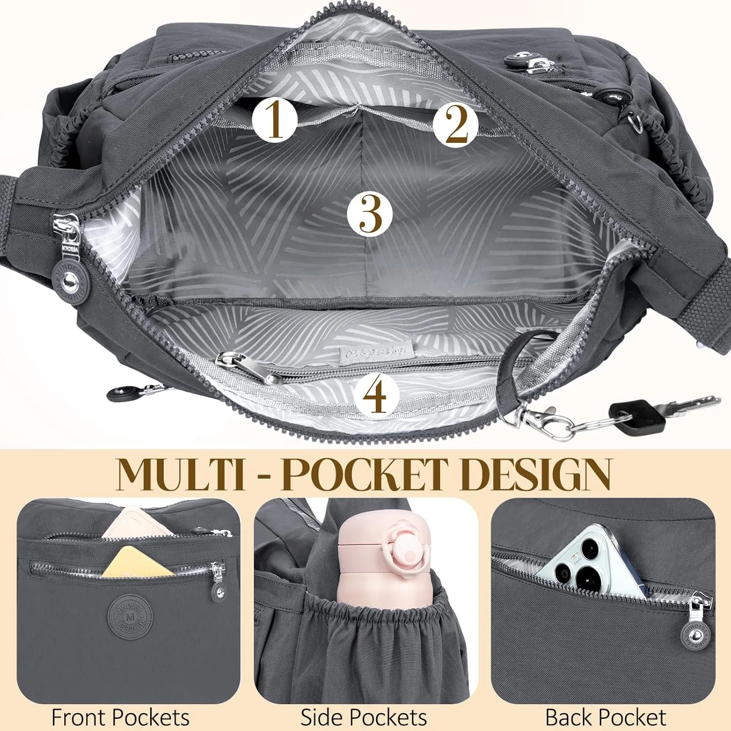 Nylon Crossbody Bags for Women Waterproof Lightweight Large Travel Purses Multi-Pocket Pocketbooks Shoulder Bag