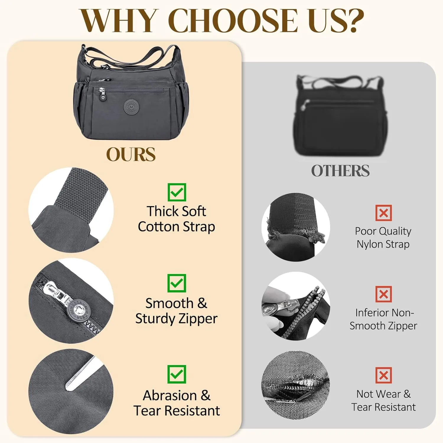 Nylon Crossbody Bags for Women Waterproof Lightweight Large Travel Purses Multi-Pocket Pocketbooks Shoulder Bag