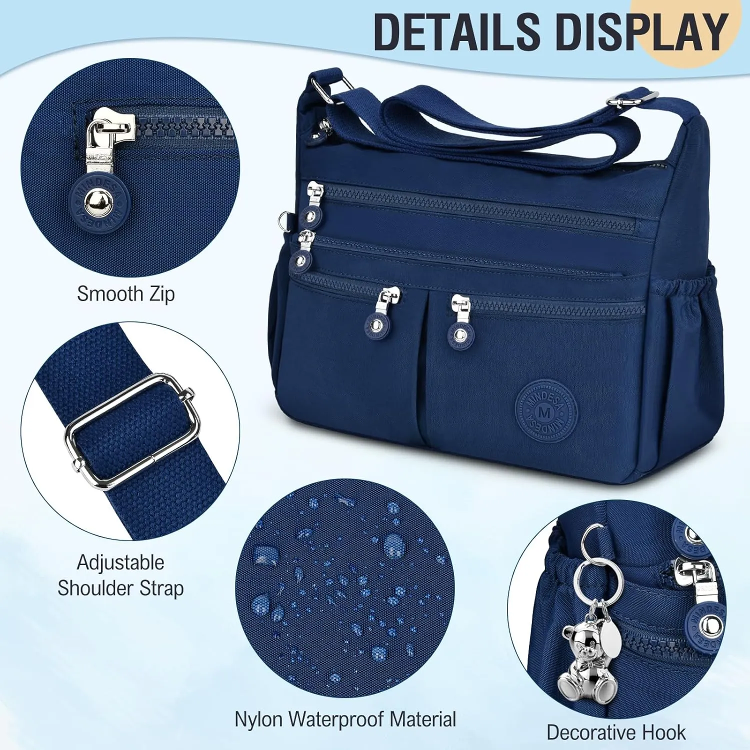 Nylon Crossbody Bags for Women Waterproof Lightweight Large Travel Purses Multi-Pocket Pocketbooks Shoulder Bag