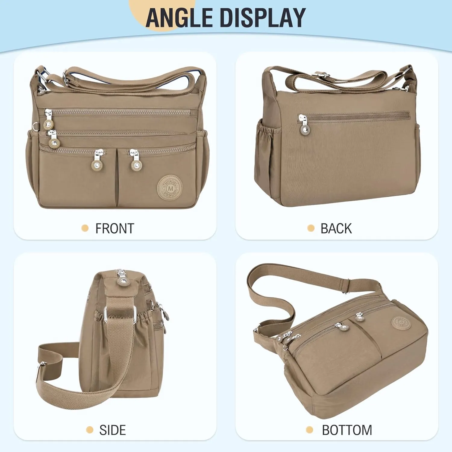 Nylon Crossbody Bags for Women Waterproof Lightweight Large Travel Purses Multi-Pocket Pocketbooks Shoulder Bag
