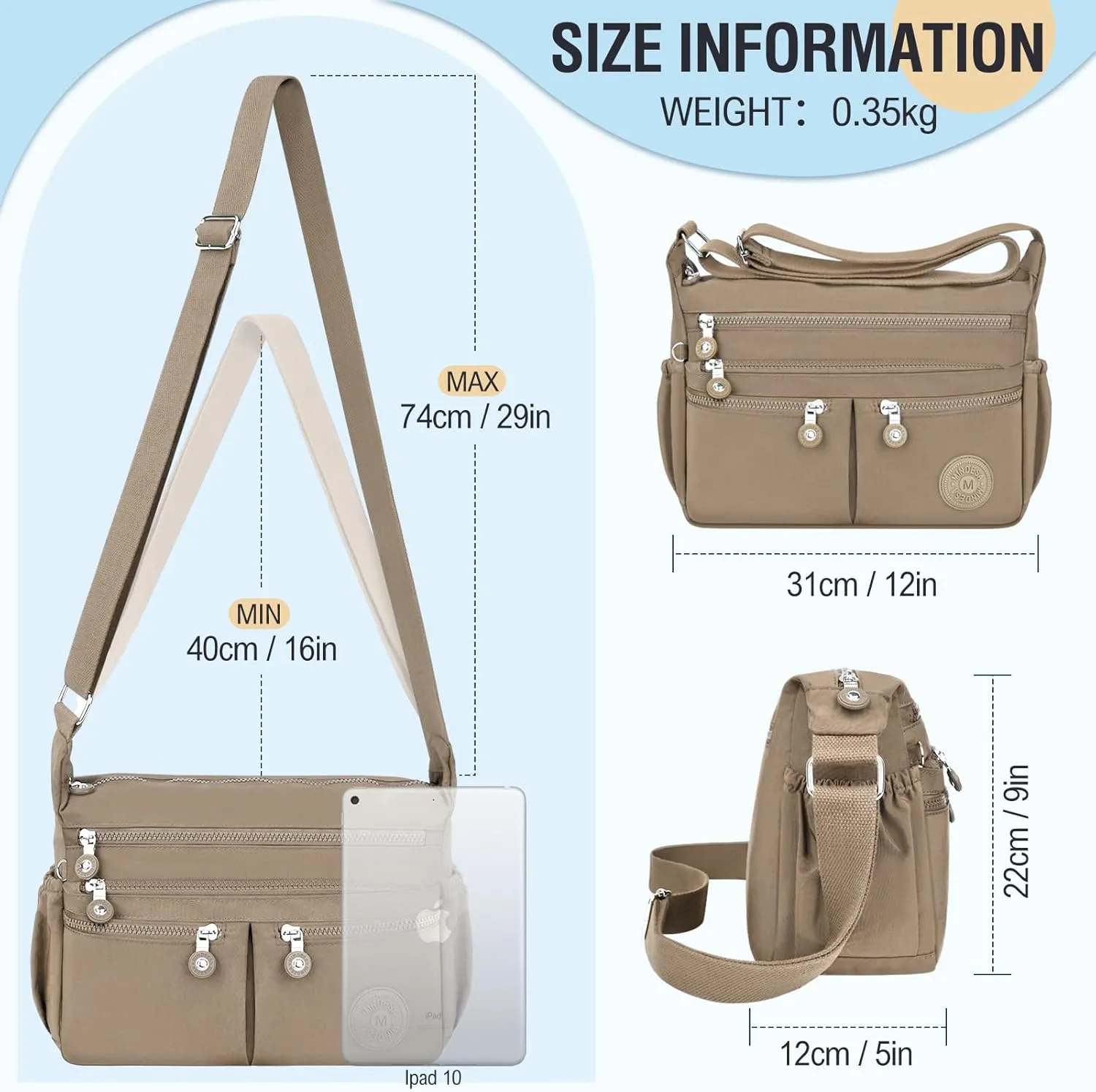 Nylon Crossbody Bags for Women Waterproof Lightweight Large Travel Purses Multi-Pocket Pocketbooks Shoulder Bag