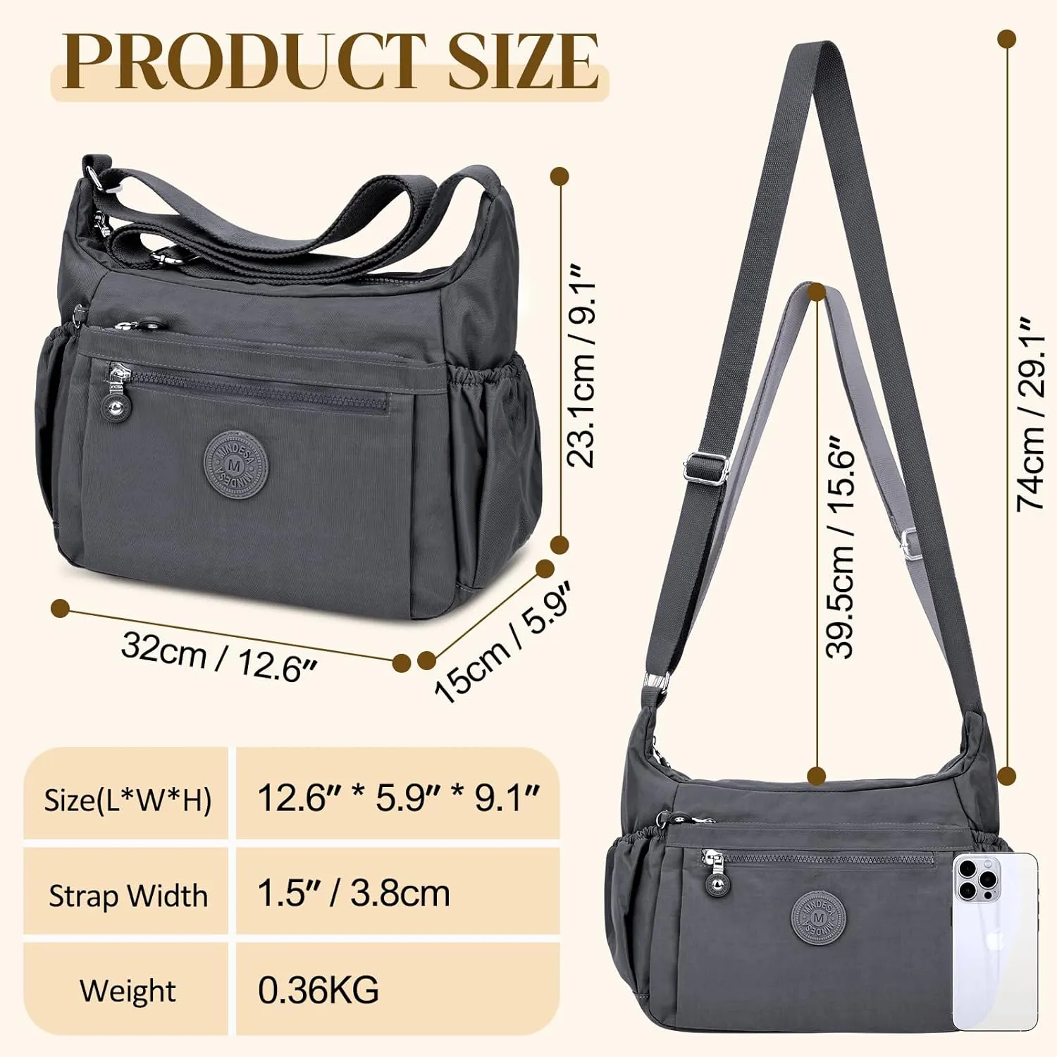 Nylon Crossbody Bags for Women Waterproof Lightweight Large Travel Purses Multi-Pocket Pocketbooks Shoulder Bag