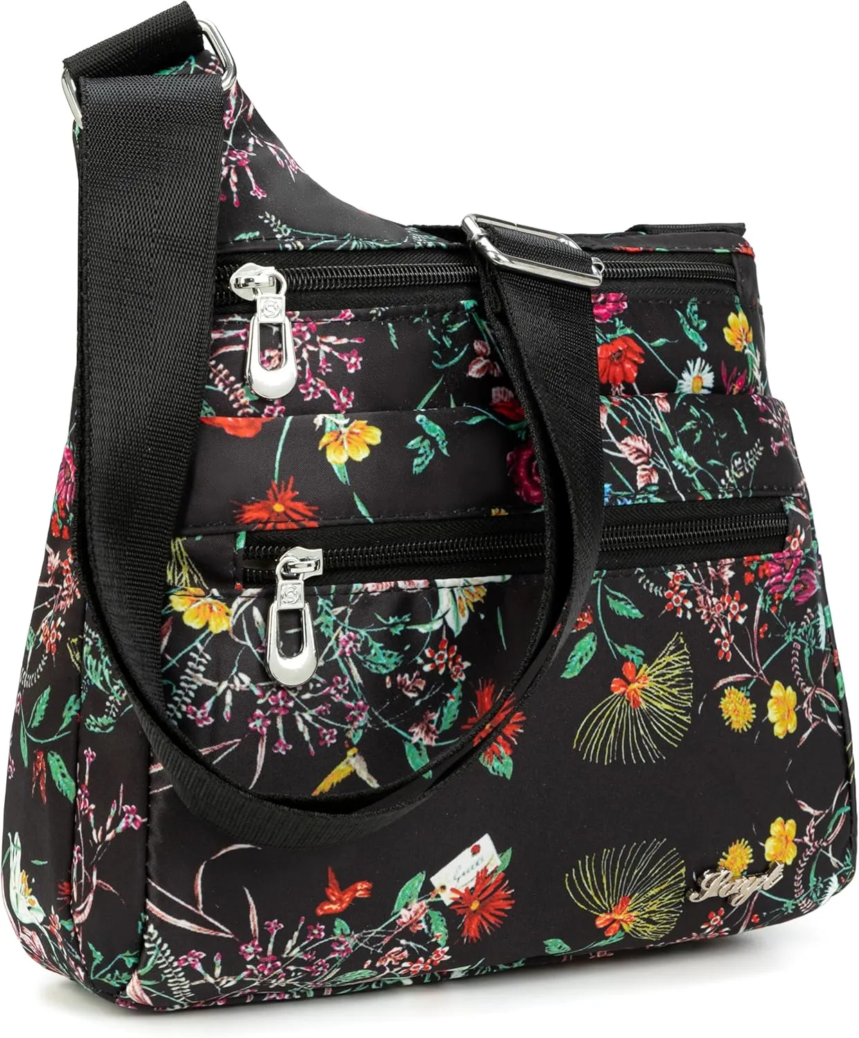 Nylon Floral Multi-Pocket Crossbody Purse Bags for Women Travel Shoulder Bag