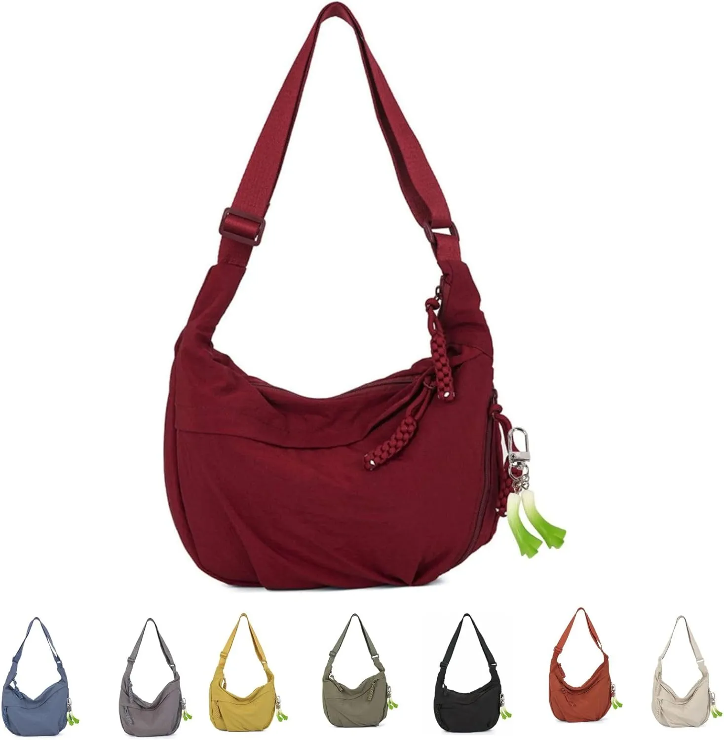 Nylon Hobo Crescent Crossbody Bag for Women,Dumpling Bag Moon Shoulder Bag