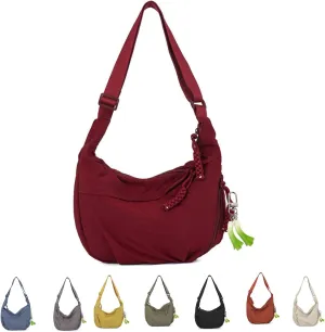Nylon Hobo Crescent Crossbody Bag for Women,Dumpling Bag Moon Shoulder Bag
