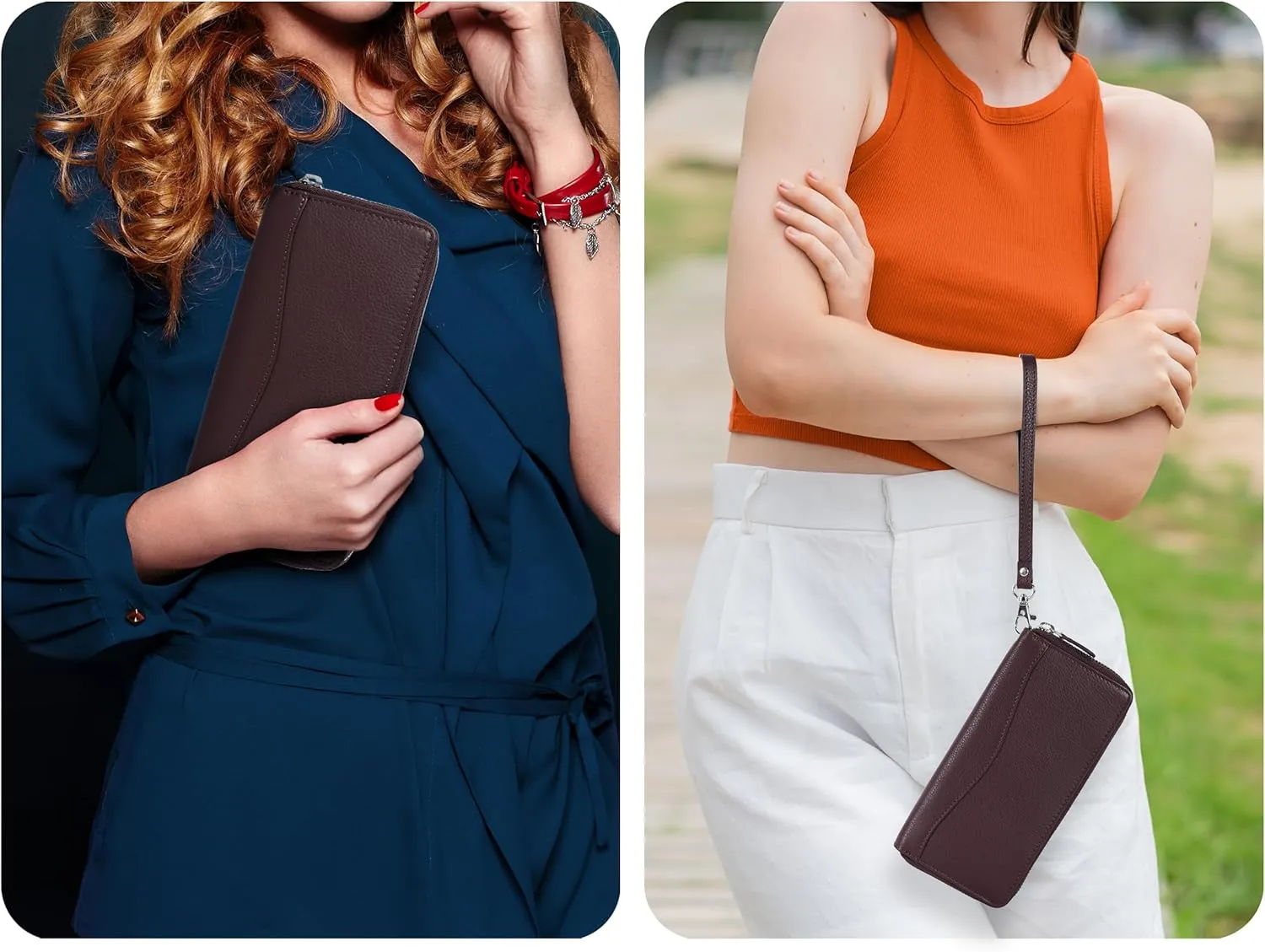 Oak Leathers Ladies Wallet for Women - RFID Womens Wallet Clutch with 8 Credit Card Holder, Coin Pocket, Gift for Women’s Brown Purse