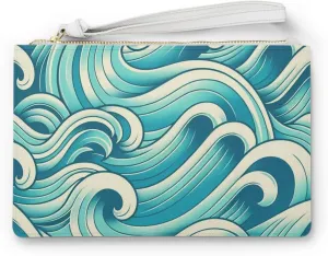 Ocean Waves Clutch Bag, Beach Purse for Summer Travel, Coastal Wristlet, Nautical Accessory, Daily Handbag