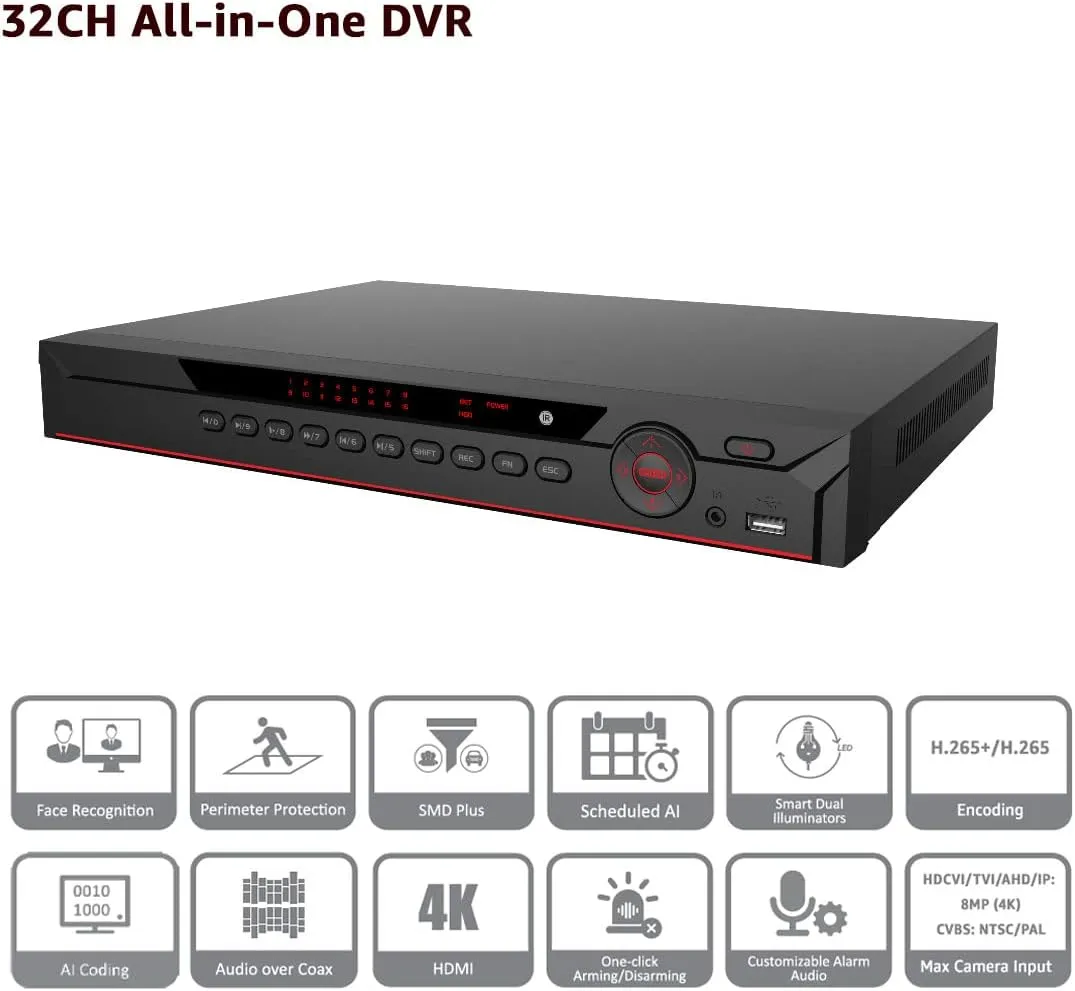 OEM for Dahua XVR5232AN-I3 -V2 32CH Pentabrid DVR NVR, 5M-N/1080P 1U 32 Channel Digital Video Recorder (HDD Not Included)
