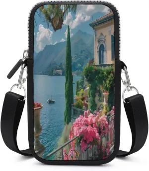 Oleander Flowers Villa Monastero Lake Small Crossbody Bags Cell Phone Purses Travel Pouch Shoulder Bag for Women Men