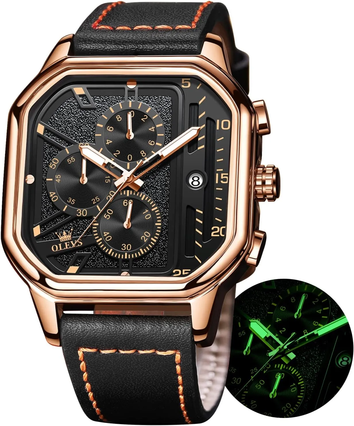 OLEVS Square Watches for Men Brown Leather Chronograph Fashion Business Watch Luminous Waterproof Casual Wrist Watches