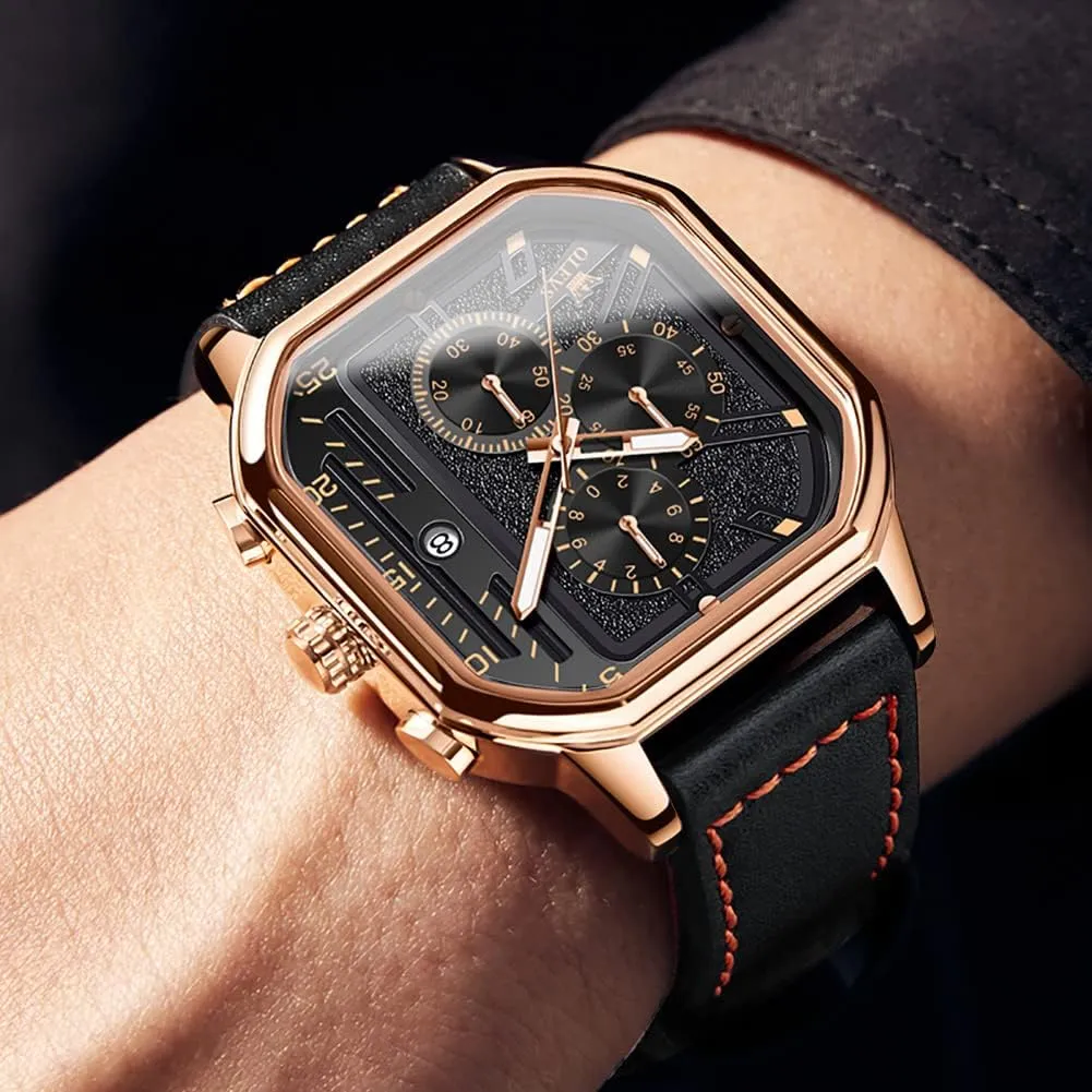 OLEVS Square Watches for Men Brown Leather Chronograph Fashion Business Watch Luminous Waterproof Casual Wrist Watches