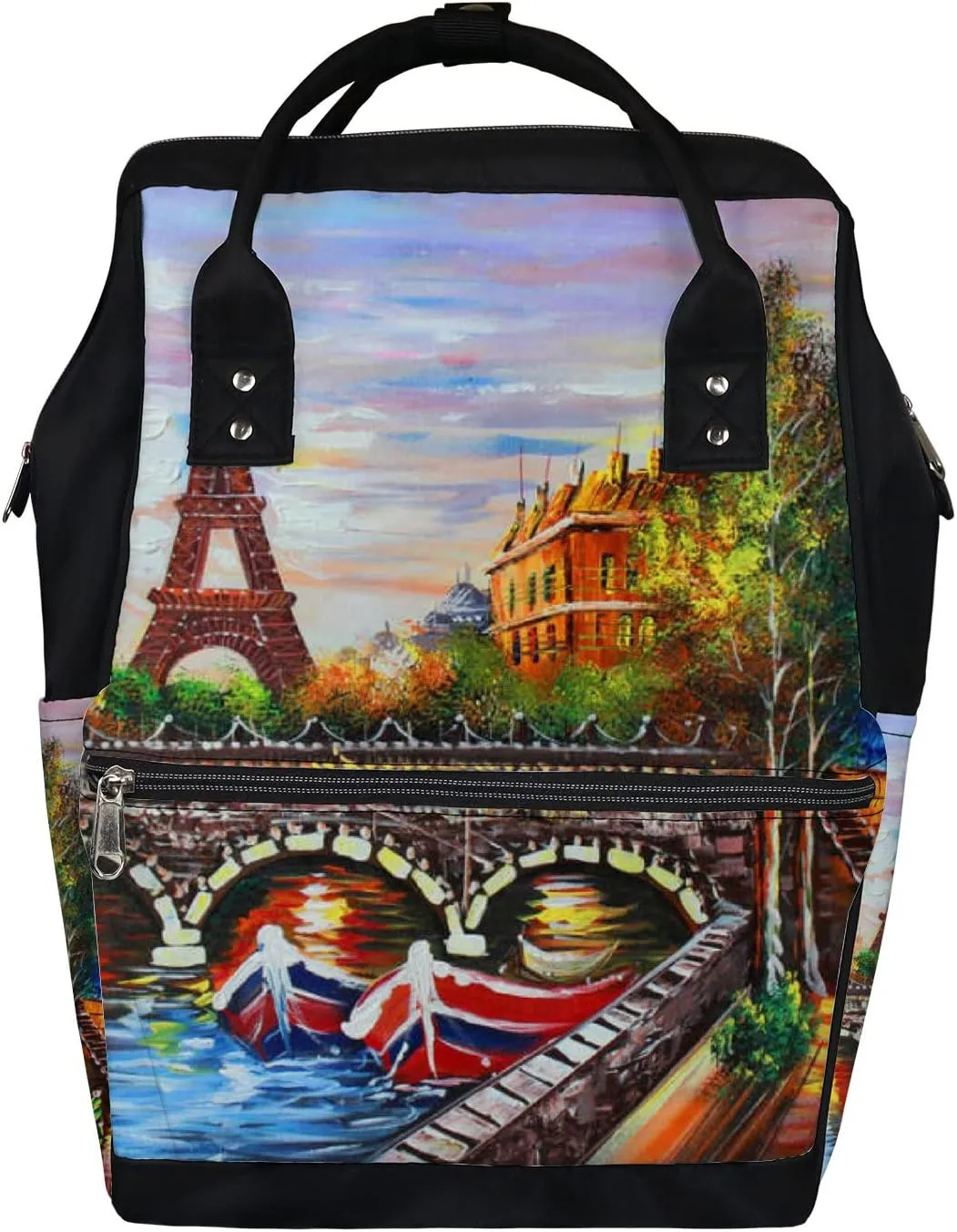 Orange Beautiful Eiffel Tower City View Diaper Bag Backpack, waterproof backpack Baby Nappy Changing Bags Laptop Backpack for Travel, Large Capacity, Durable and Stylish for Woman and Men.