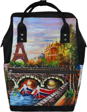 Orange Beautiful Eiffel Tower City View Diaper Bag Backpack, waterproof backpack Baby Nappy Changing Bags Laptop Backpack for Travel, Large Capacity, Durable and Stylish for Woman and Men.