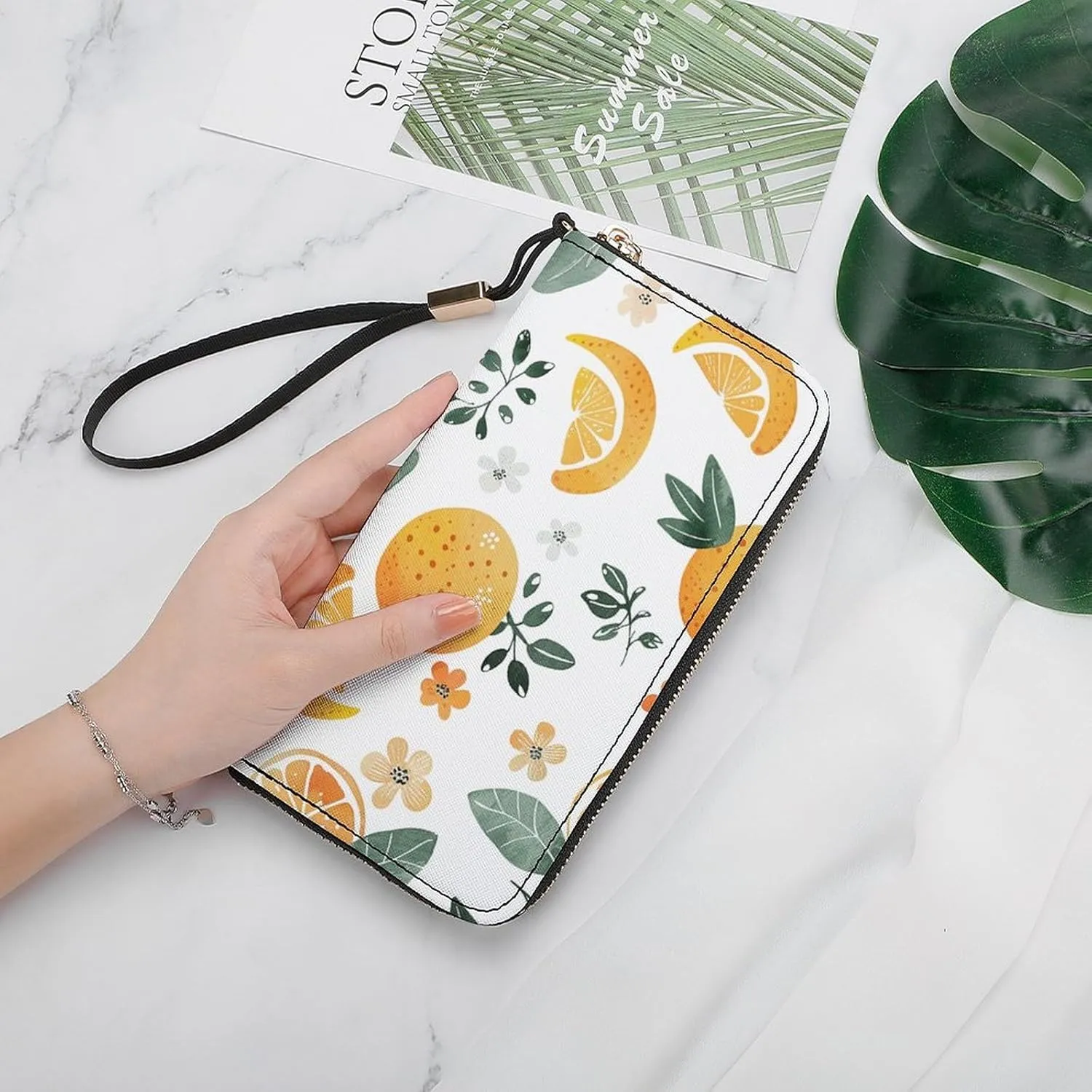 Oranges And Lemons Wristlet Long Wallet Womens Purse Zip Clutch Large Capacity Leather Purse Credit Coin Purse