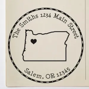 Oregon State Pre-Inked Round Address Stamp for Kids Lunch Bags & School Items, Personalized Custom Pre-Inked Stamp for Wedding Invitations, Family Name Stamps, 1-5/8 Inch Diameter