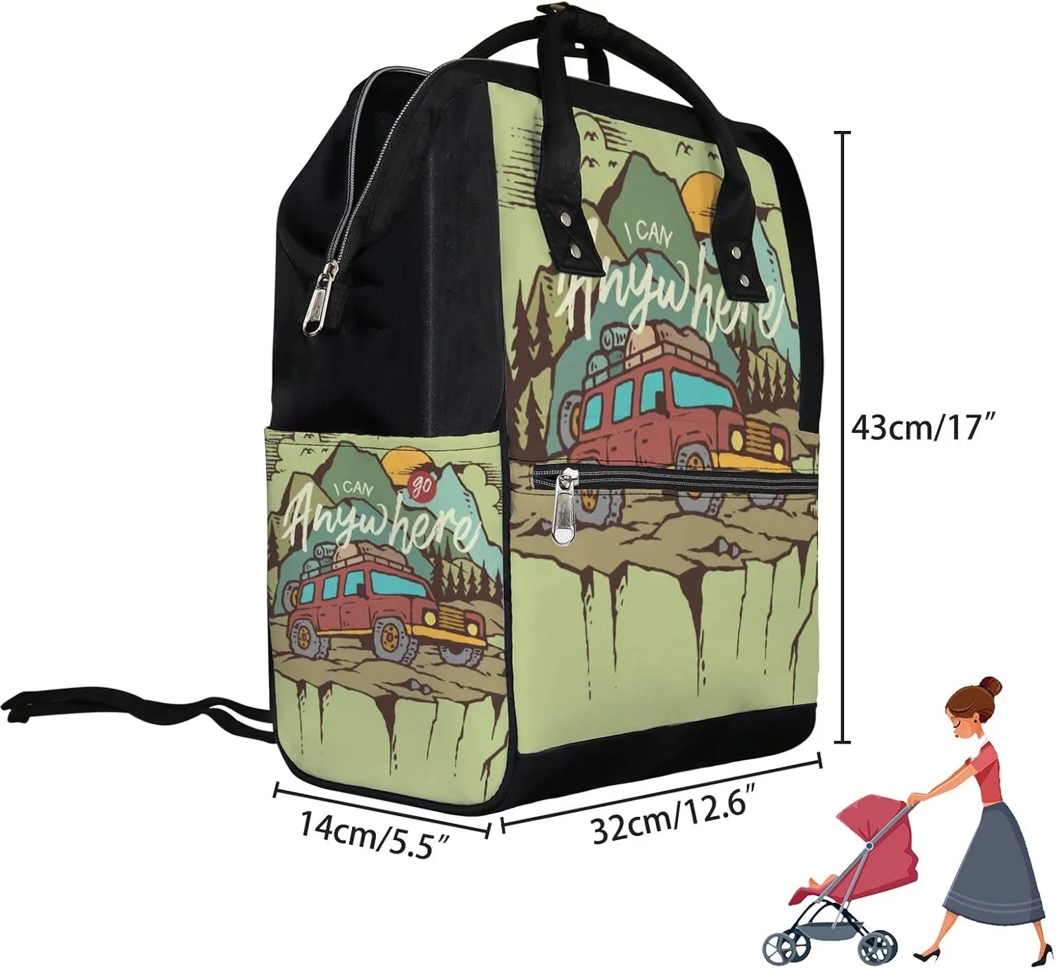 Outdoor Adventure Car Diaper Bag Backpack Waterproof Backpack Baby Nappy Changing Bag for Travel Large Capacity Durable and Stylish for Woman