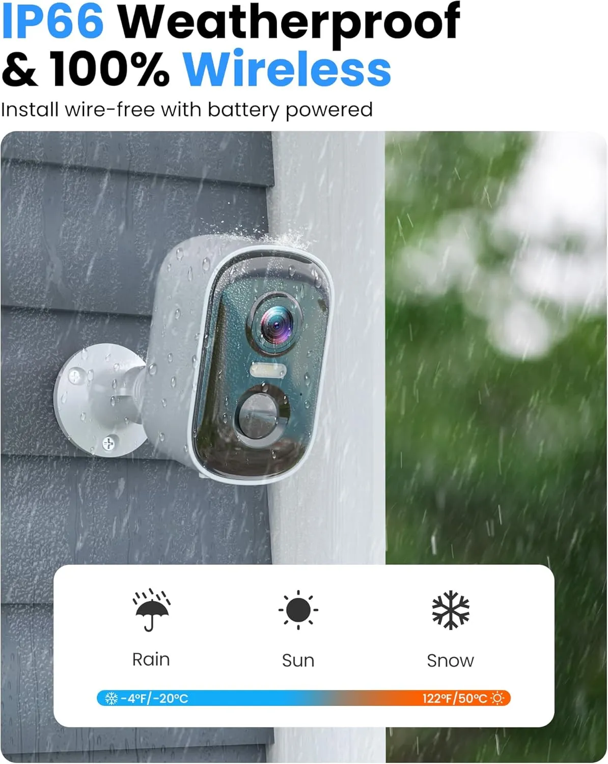 Outdoor Security Camera Wireless, 2K Battery Powered WiFi Cameras for Home Security with AI Motion Detection, Color Night Vision, Siren Alarm, 2-Way Talk, IP66 Waterproof, Cloud/SD Storage (4 Pack)