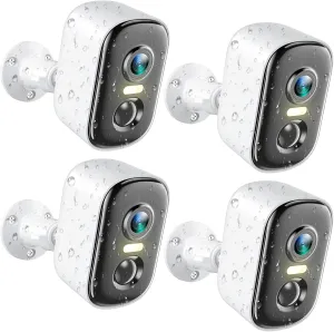 Outdoor Security Camera Wireless, 2K Battery Powered WiFi Cameras for Home Security with AI Motion Detection, Color Night Vision, Siren Alarm, 2-Way Talk, IP66 Waterproof, Cloud/SD Storage (4 Pack)