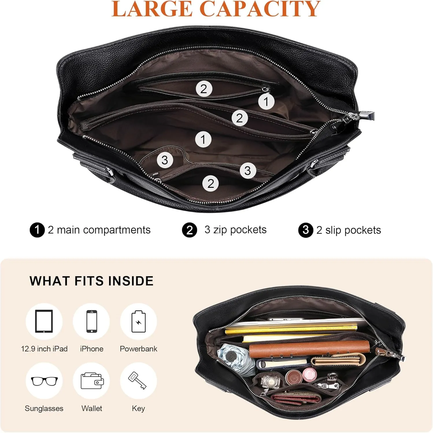 Over Earth Genuine Leather Handbags for Women Hobo Shoulder Bags Ladies Tote Bag