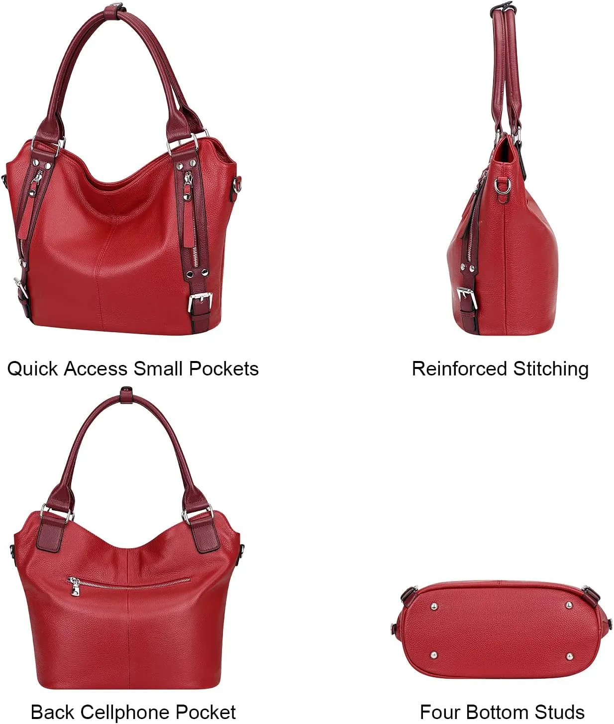 Over Earth Genuine Leather Handbags for Women Hobo Shoulder Bags Ladies Tote Bag