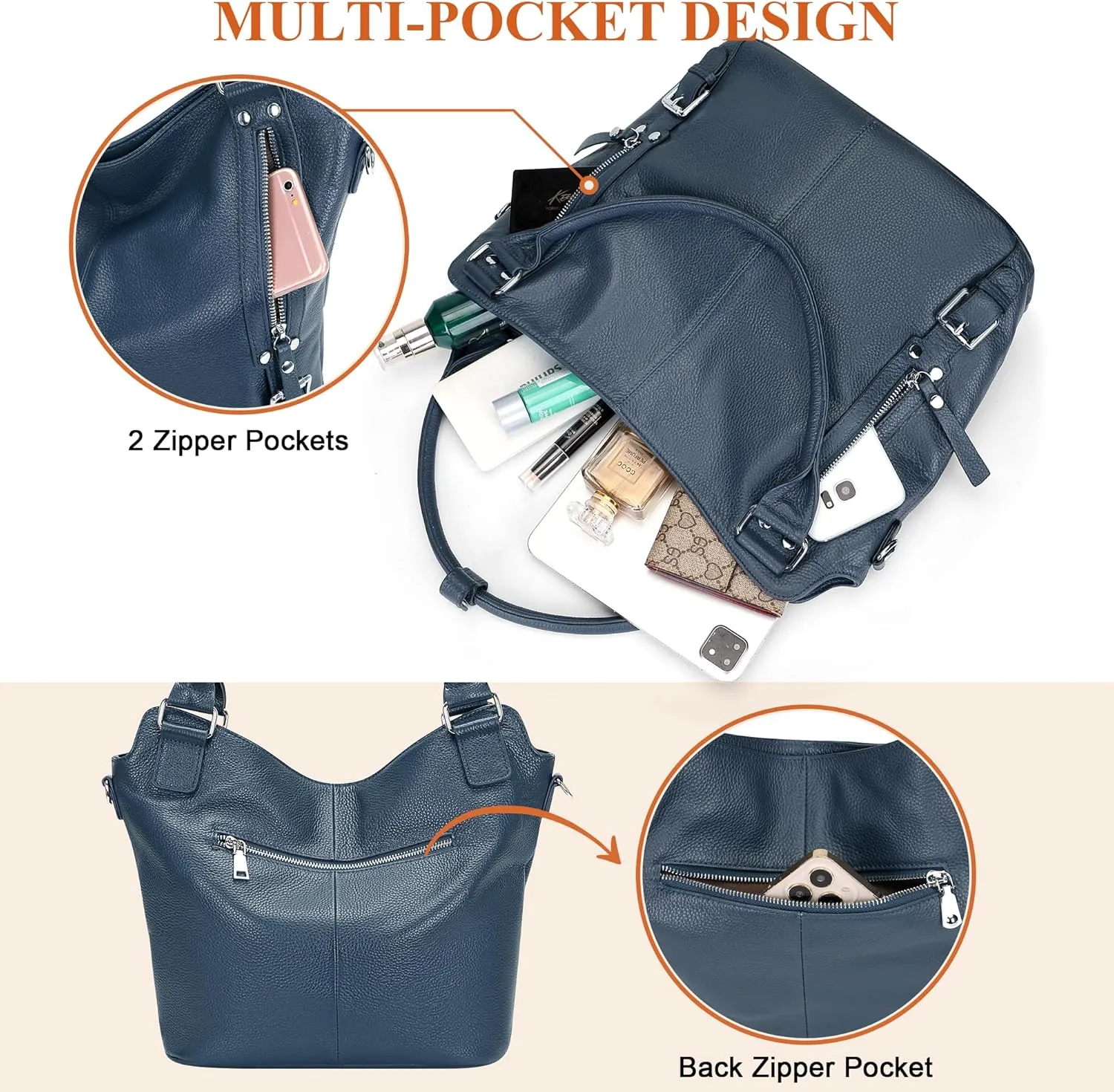 Over Earth Genuine Leather Handbags for Women Hobo Shoulder Bags Ladies Tote Bag