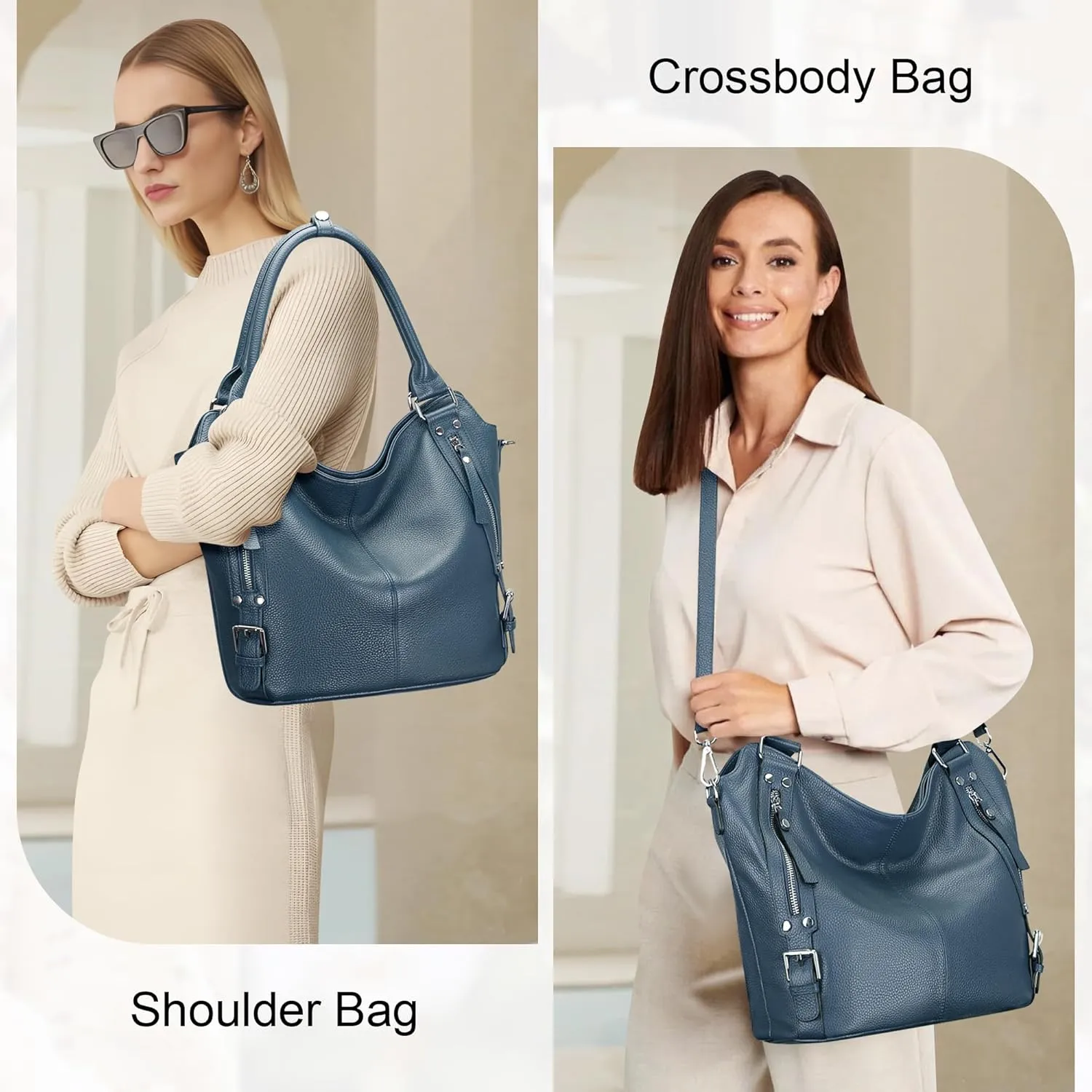 Over Earth Genuine Leather Handbags for Women Hobo Shoulder Bags Ladies Tote Bag