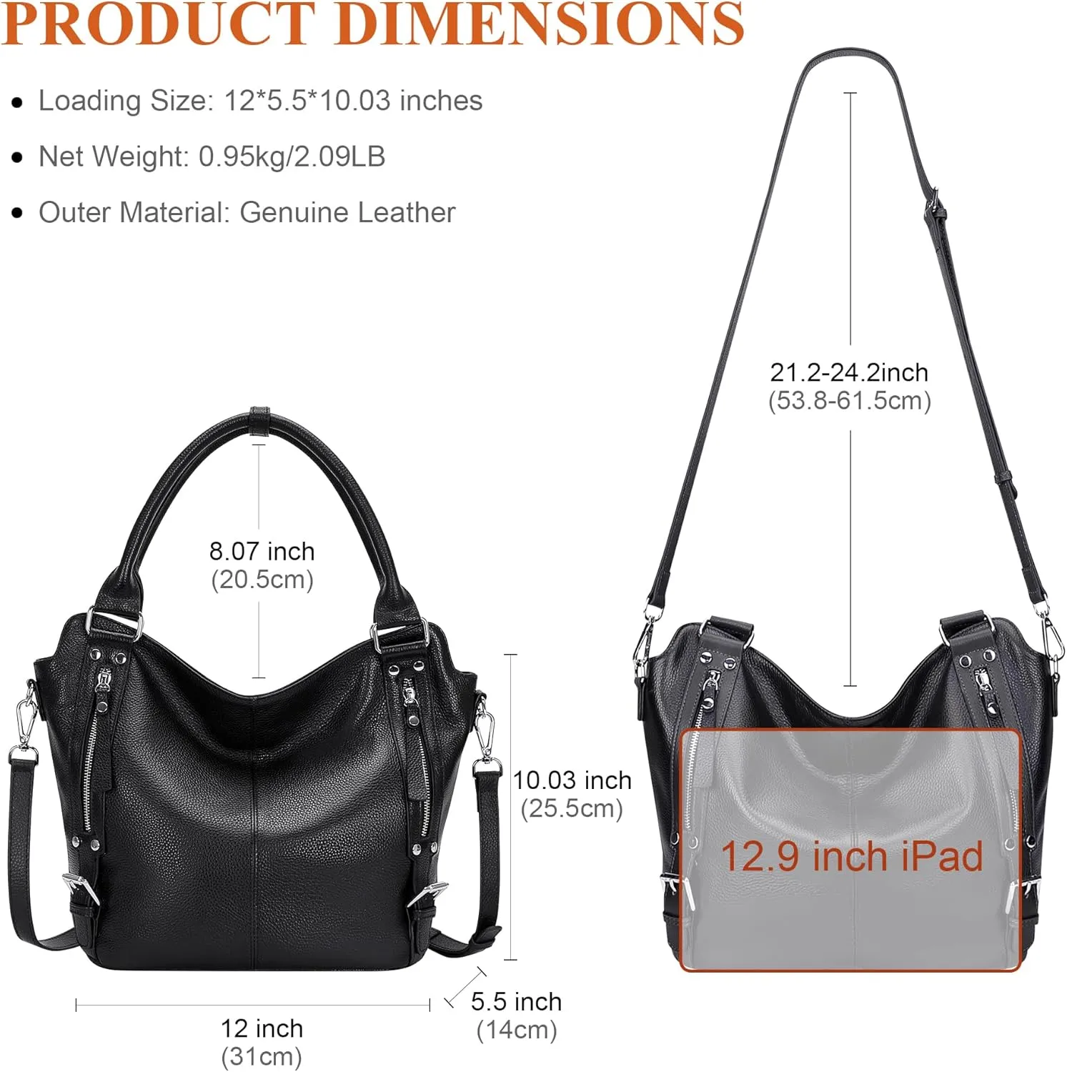 Over Earth Genuine Leather Handbags for Women Hobo Shoulder Bags Ladies Tote Bag