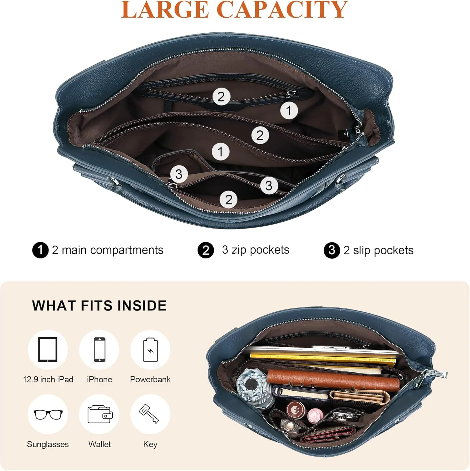 Over Earth Genuine Leather Handbags for Women Hobo Shoulder Bags Ladies Tote Bag