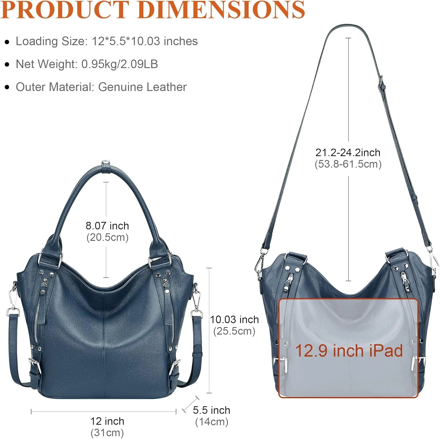 Over Earth Genuine Leather Handbags for Women Hobo Shoulder Bags Ladies Tote Bag